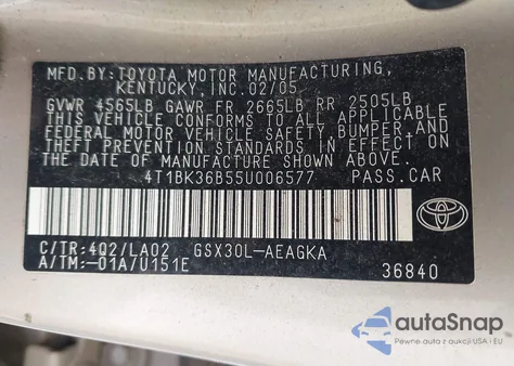 2005 Toyota Avalon Xls from USA, damaged, VIN 4T1BK36B55U006577